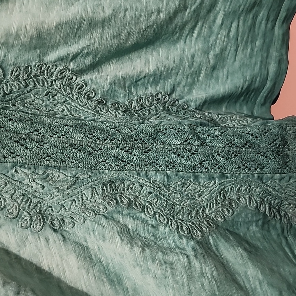 Soft Surroundings Trevi Lace Jewel Tone Green Cotton Top 3x - Picture 5 of 8